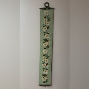 Vintage Floral Wool Needlepoint Bell Pull Wall Hanging.